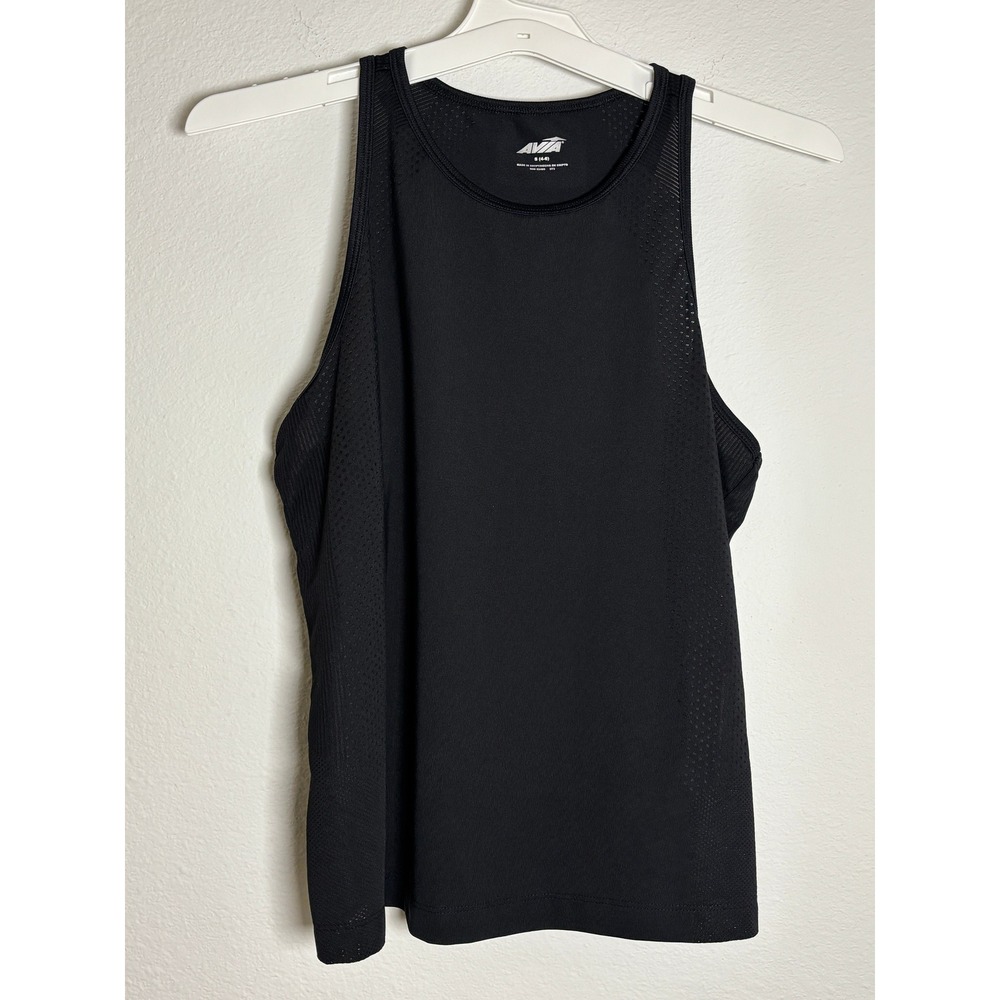 Avia Womens Black Seamless Mesh Activewear Tank Top Size S 4-6 Sleeveless Gym